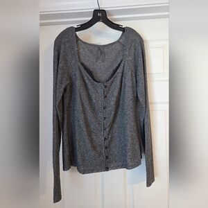 Anthropologie XL Gray Button-Up Long Sleeve Top